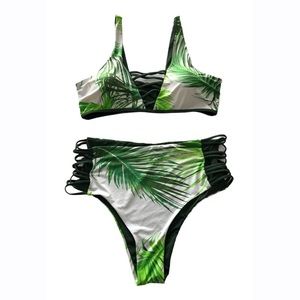 TiniBikini‎ Reversible Green & White Bikini Set